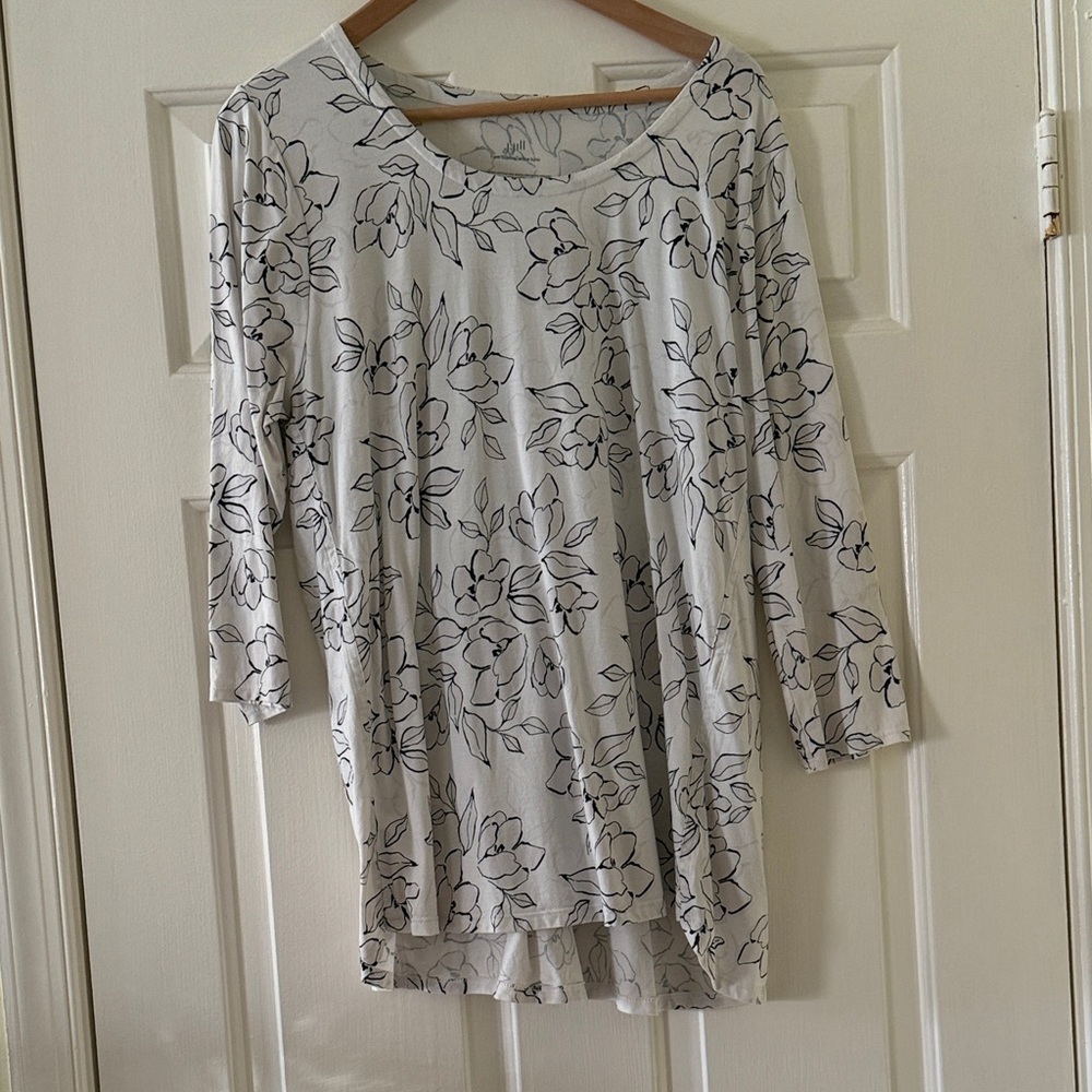 J. Jill White, gray,  and Black Floral Tunic